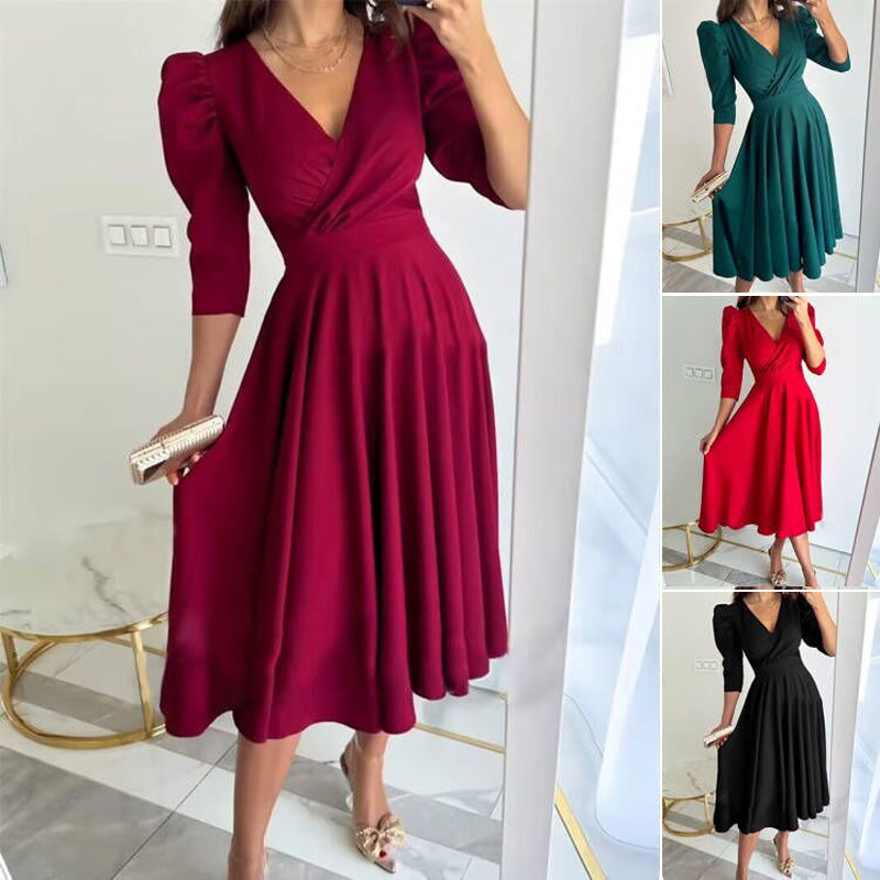 Isabella | Abito midi plissettato con scollo a V